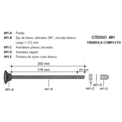 Tirabola completo largo (con perilla plástica)